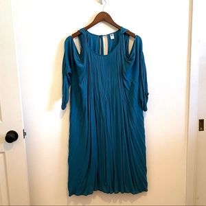 Teal blue cold shoulder dress